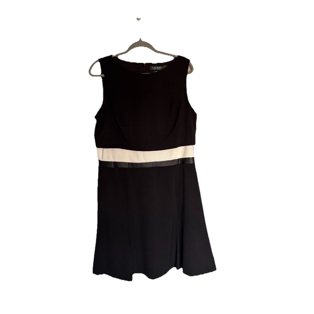 Lauren Ralph Lauren Size‎ 16 Black Ivory Colorblock Sleeveless Career Dress